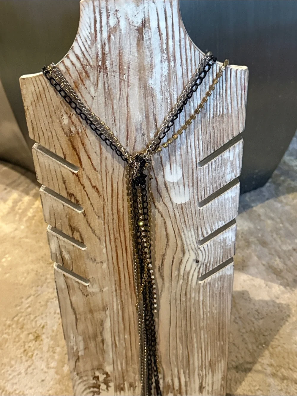 Layered Chain Y-Necklace in Black and Gold